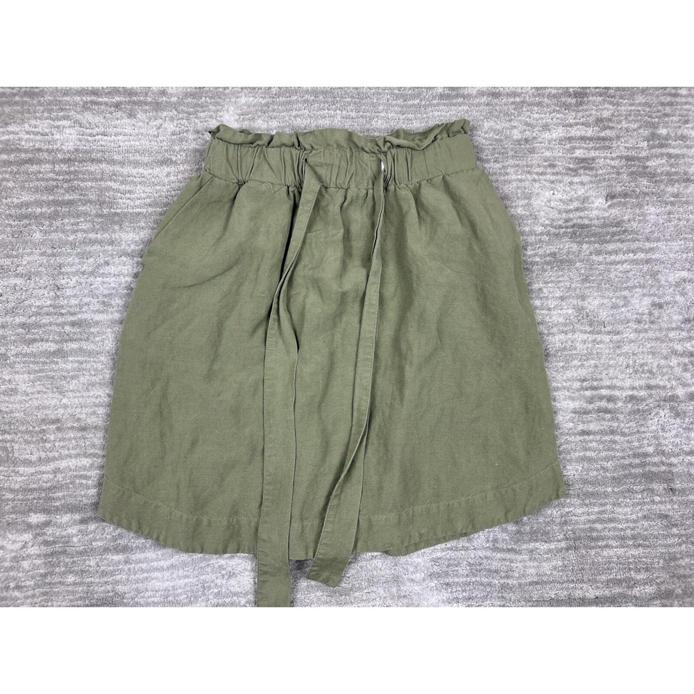 A New Day Skirt Womens XS Olive Green Linen Blend Paperbag Waist Mini Casual Tie